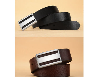 Men's Smooth Buckle Belt Fashion Business Belt Belt Two Layers Leather Belt