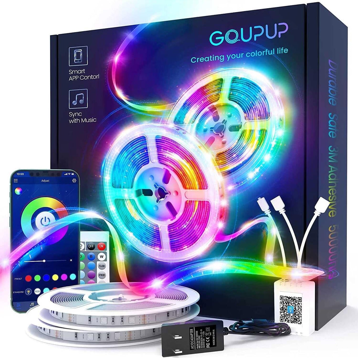 50 FT LED Strip Lights,Bluetooth LED Lights for Bedroom, Color Changing Light Strip with Music Sync, Phone Controller and IR Remote(App+Remote +Mic).