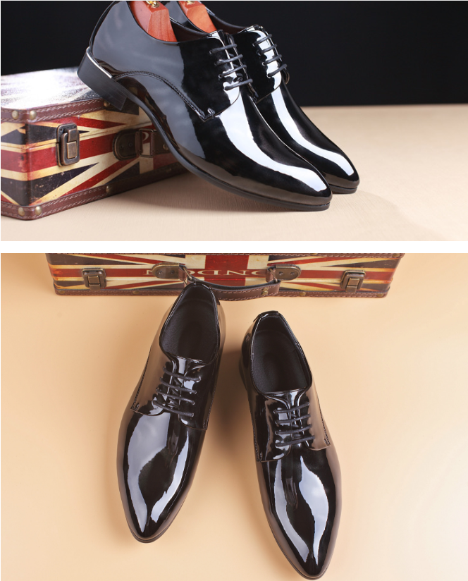 popular men's leather shoes with glossy patent leather shoes