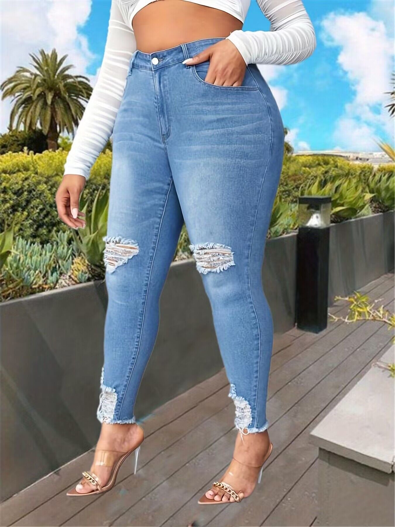 Women's Fashion Ripped Plus Size Jeans