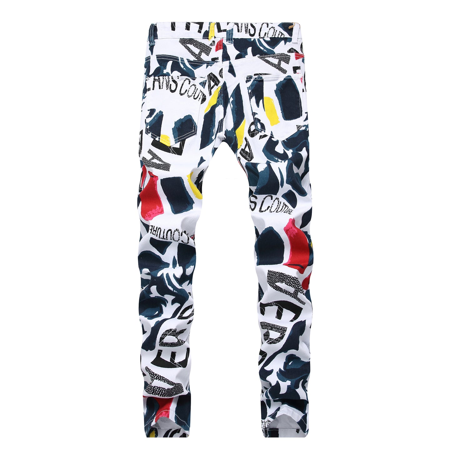 Men's White Printed Stretch Casual Jeans