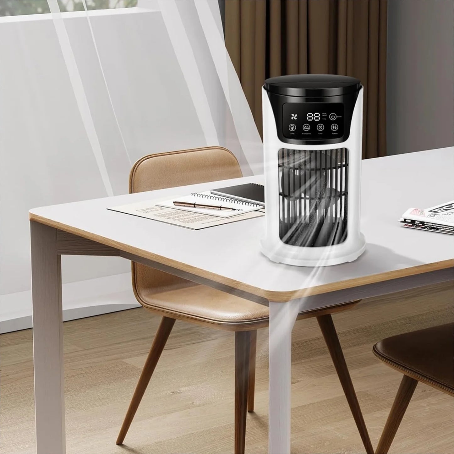 Portable Air Conditioner Humidifier Atmosphere Light Fan USB Cooler Air Conditioner, 3 in 1 Function, Office Household Essential Cooler USB Portable Air Conditioner USB Fan