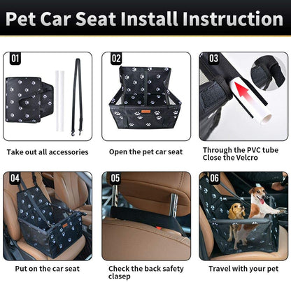 Dog Car Seat Puppy Portable Pet Booster Car Seat with Clip-On Safety Leash and PVC Support Pipe, Anti-Collapse,Perfect for Small Pets