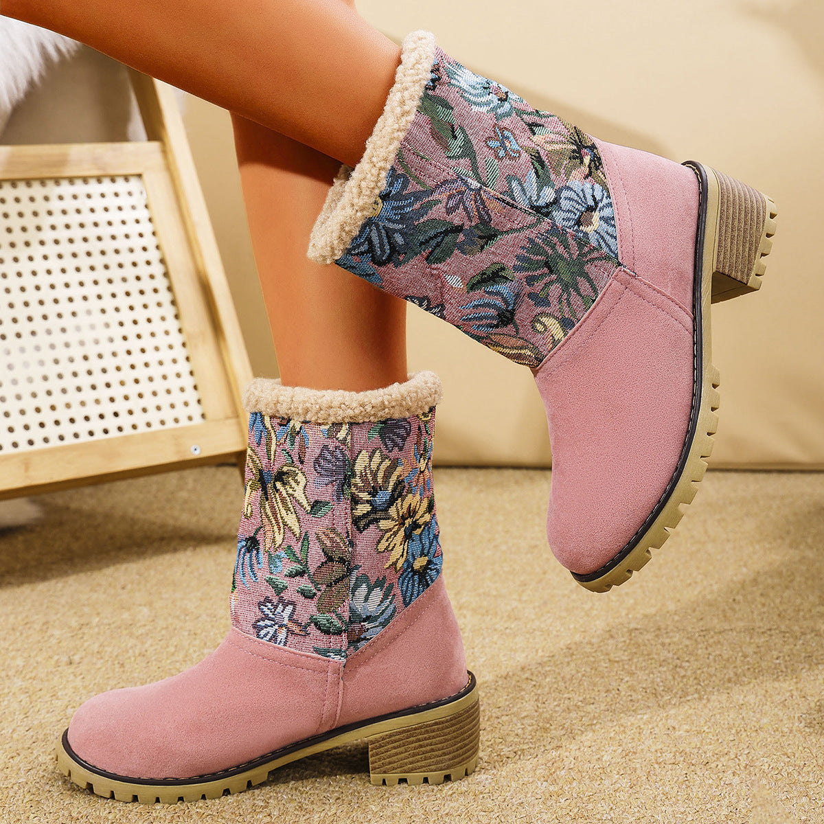 Flowers Embroidered Snow Boots For Women 7-12days