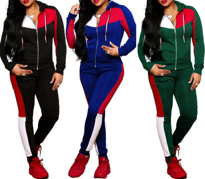 Autumn women's two piece hooded sportswear set