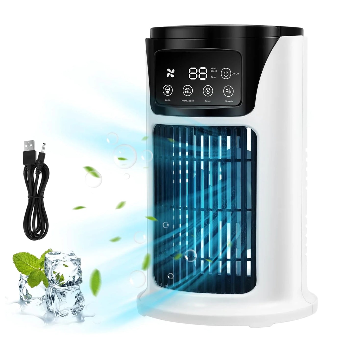 Portable Air Conditioner Humidifier Atmosphere Light Fan USB Cooler Air Conditioner, 3 in 1 Function, Office Household Essential Cooler USB Portable Air Conditioner USB Fan