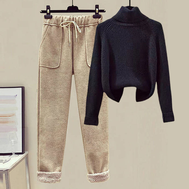 Lamb Wool Fur Sweater Casual Pants Three Piece Set Fashion Suit Women 7-12days