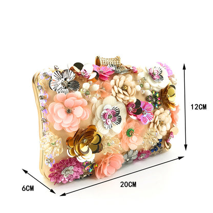 Evening Ladies Women Colorful Beaded Flower Bag