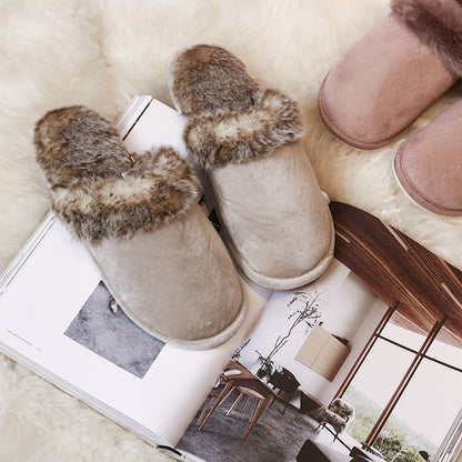 Couple Wool Slippers Men And Women Nonslip Rubber Soled Cotton Shoes