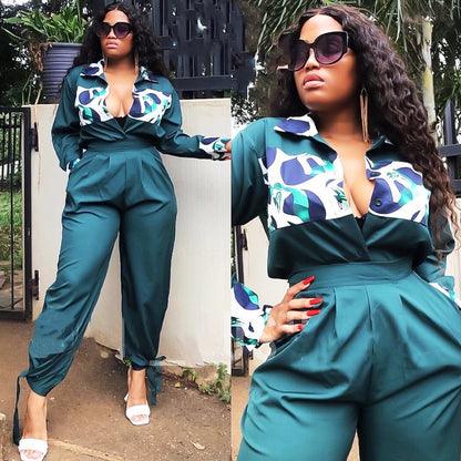 African Plus Size Women's Printed Casual Jumpsuit