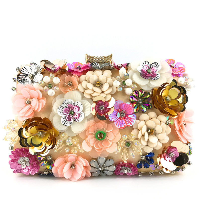 Evening Ladies Women Colorful Beaded Flower Bag