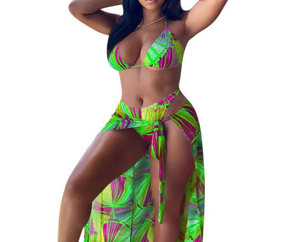 Split Swimsuit Summer Bikini Three-piece Print Beach Suit Swimming Sportswear