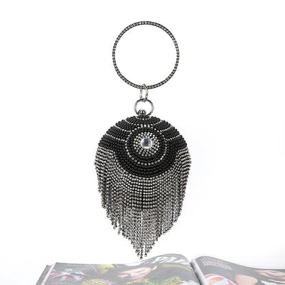 Round Dinner Bag With Diamond Stickers, Spherical Tassel Bag, Hot Diamond Handbag, Chain Bag