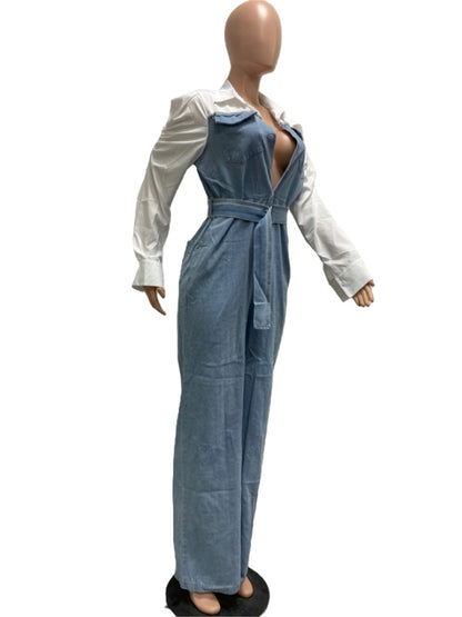 Casual Denim Stitching Plus Size Jumpsuit