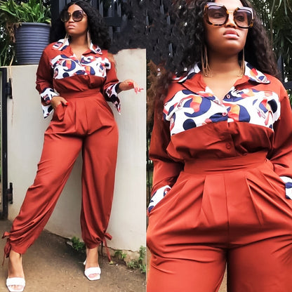 African Plus Size Women's Printed Casual Jumpsuit