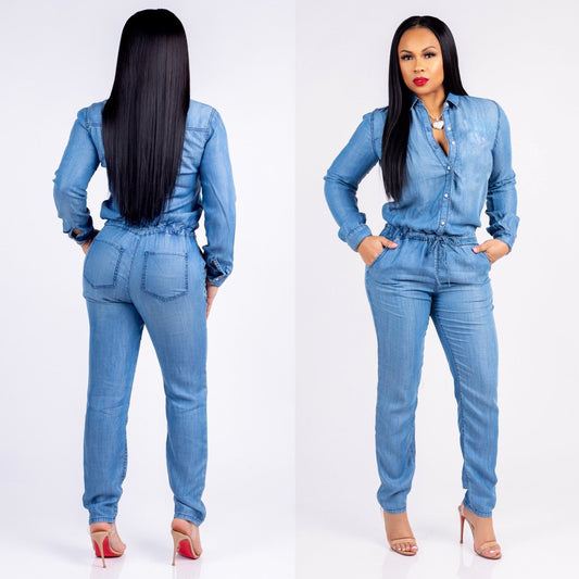 Lace-up Jeans Women's Slim Casual Jumpsuit