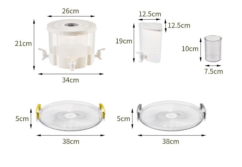 4-Compartment Rotatable Liquid Dispenser/Kettle Large-capacity Plastic container set.