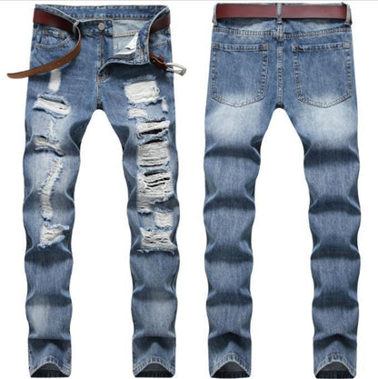 Men's Classic Blue With Holes Jeans