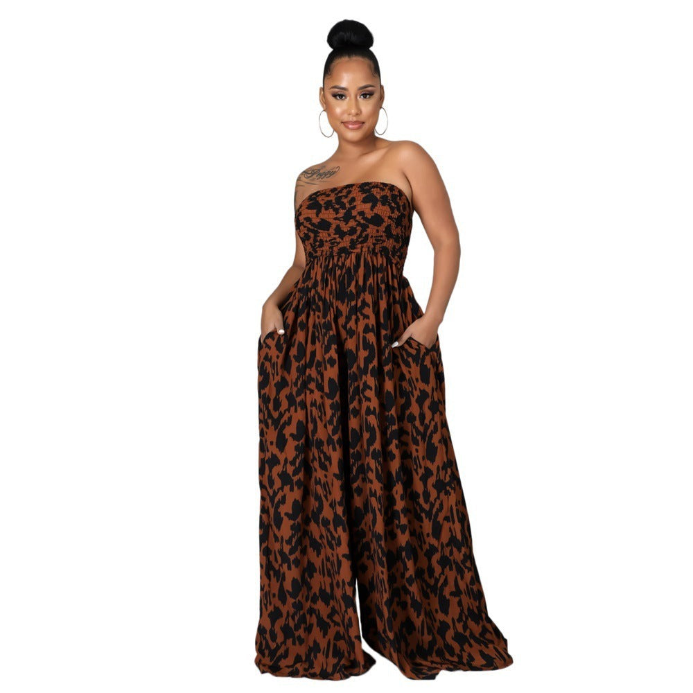 Leisure Chest Wrapped Loose Women's Jumpsuit