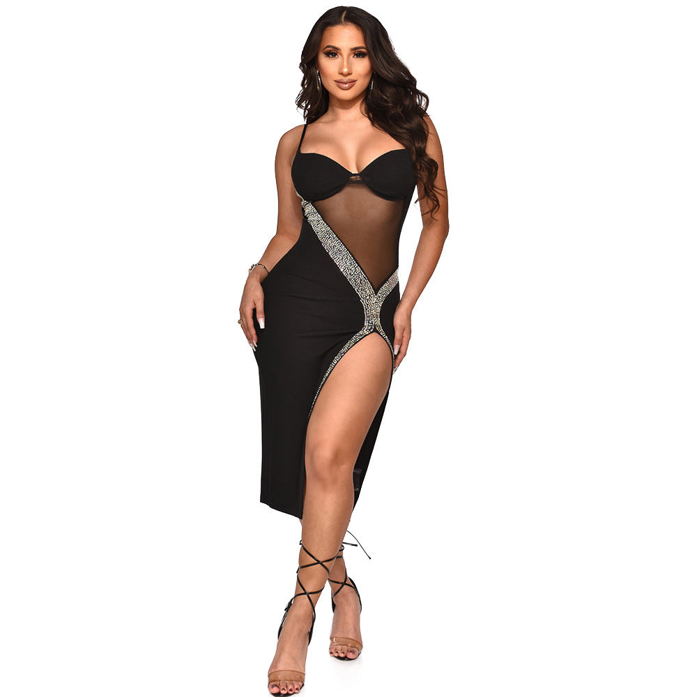 Women's Fashion Sling Hot Drill Slit Dress