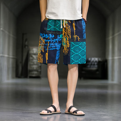 Men Plus Size Chinese Style Cotton Linen Beach Shorts