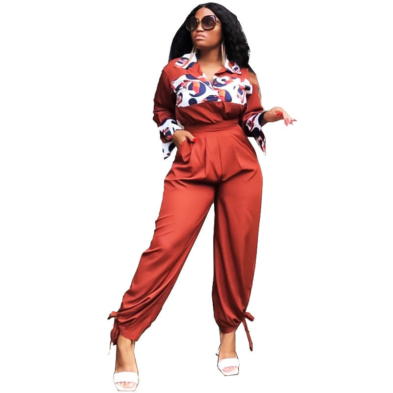 African Plus Size Women's Printed Casual Jumpsuit