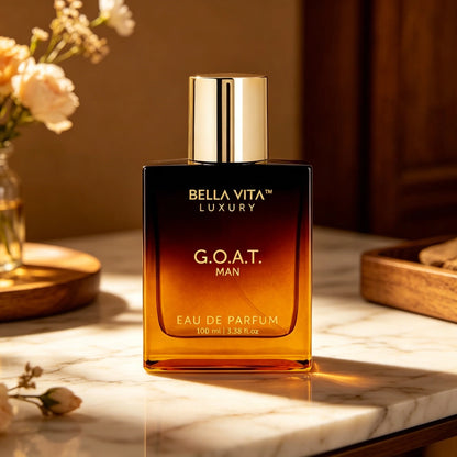 Bella Vita Luxury G.O.A.T Man Eau de Parfum Rich Warm Woody Spicy Scent Gradient Amber Square Bottle Long Lasting Masculine Perfume Ideal Holiday Gift for Him 5~9days