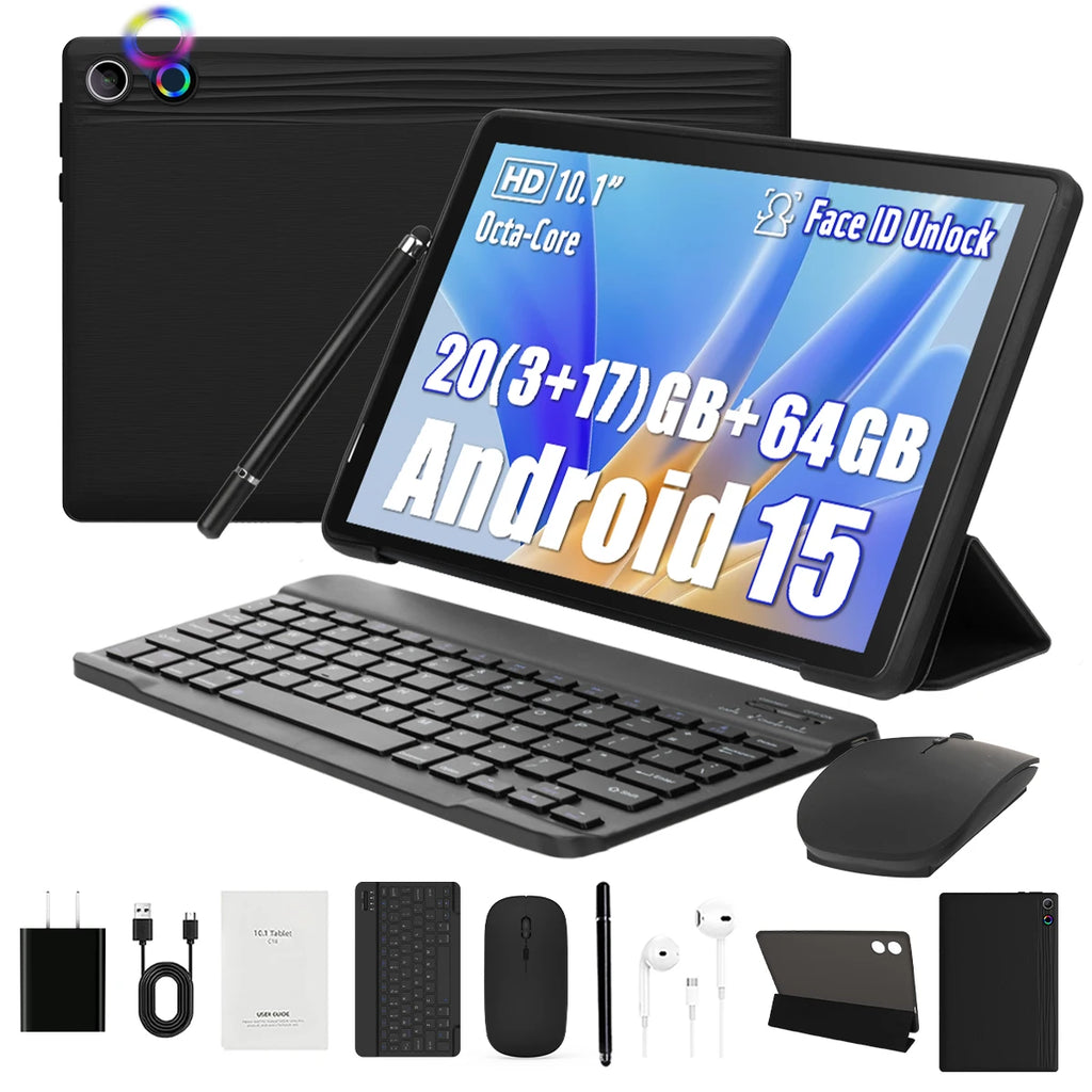 2026 Newest Android 15 Tablet 10 Inch 20GB+64GB Expandable 1TB WidevineL1 GMS 5000mAh Stylus Keyboard Mouse Headphones Case Set 3~8days