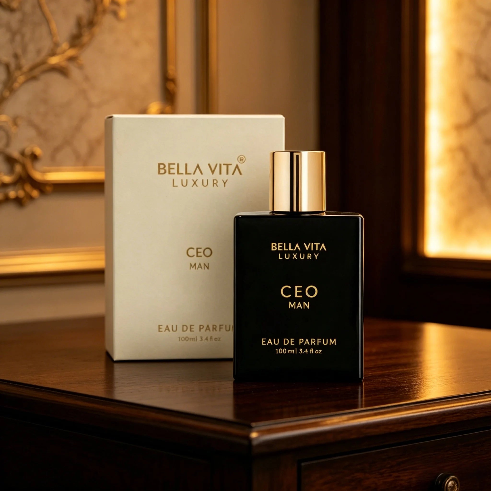 Bella Vita Luxury CEO Man Eau de Parfum Sophisticated Woody Earthy Scent Matte Black Square Bottle Long Lasting Business Masculine Perfume Ideal Holiday Gift for Him 5~9days