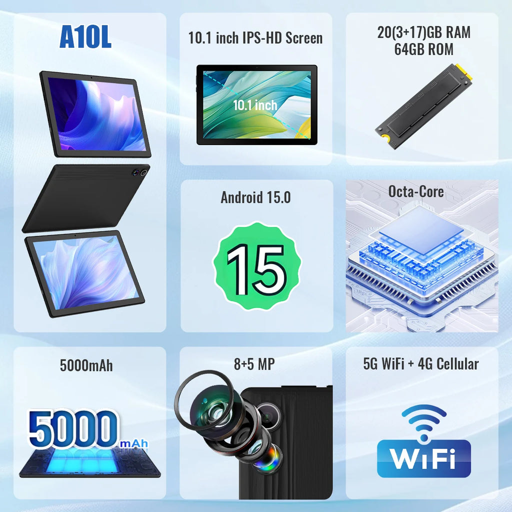 2026 Newest Android 15 Tablet 10 Inch 20GB+64GB Expandable 1TB WidevineL1 GMS 5000mAh Stylus Keyboard Mouse Headphones Case Set 3~8days