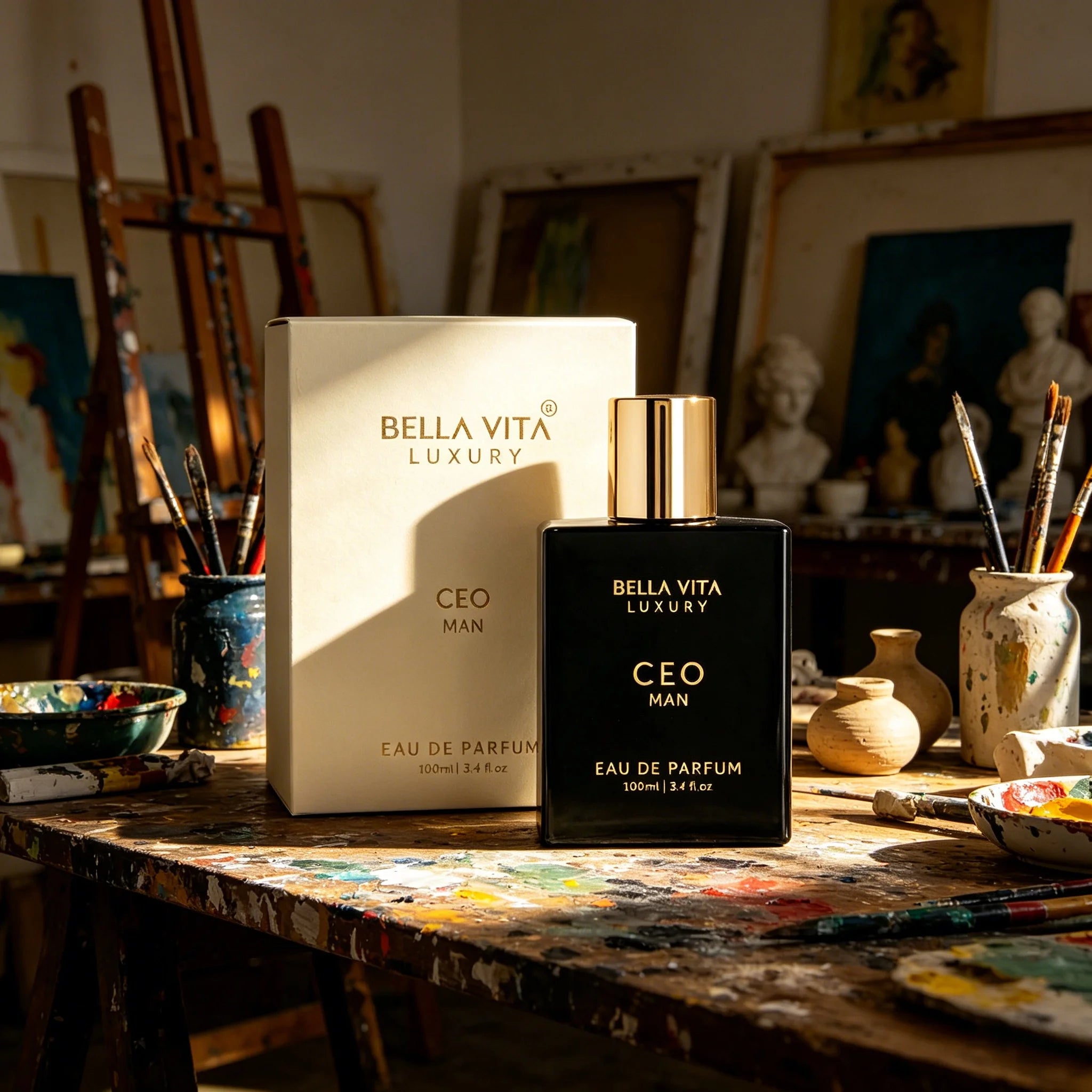 Bella Vita Luxury CEO Man Eau de Parfum Sophisticated Woody Earthy Scent Matte Black Square Bottle Long Lasting Business Masculine Perfume Ideal Holiday Gift for Him 5~9days