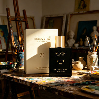Bella Vita Luxury CEO Man Eau de Parfum Sophisticated Woody Earthy Scent Matte Black Square Bottle Long Lasting Business Masculine Perfume Ideal Holiday Gift for Him 5~9days