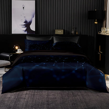 Brief Black Bedding Set Science Network Grid Pattern Duvet Cover with Pillowcase 7~16days