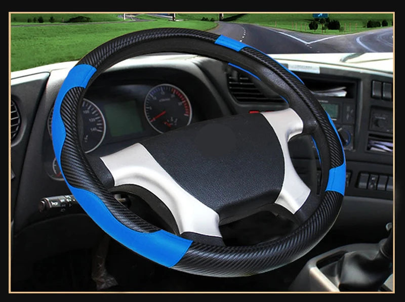 Car Steering Wheel Cover Bus Truck For 36 38 40 42 45 47 50 CM Out Diameters Blue Red Microfiber Leather Steering-wheel Wrap 7~10days