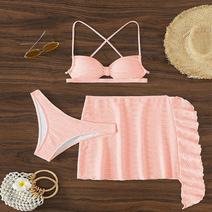 Lace-up Bikini Three-piece Swimsuit