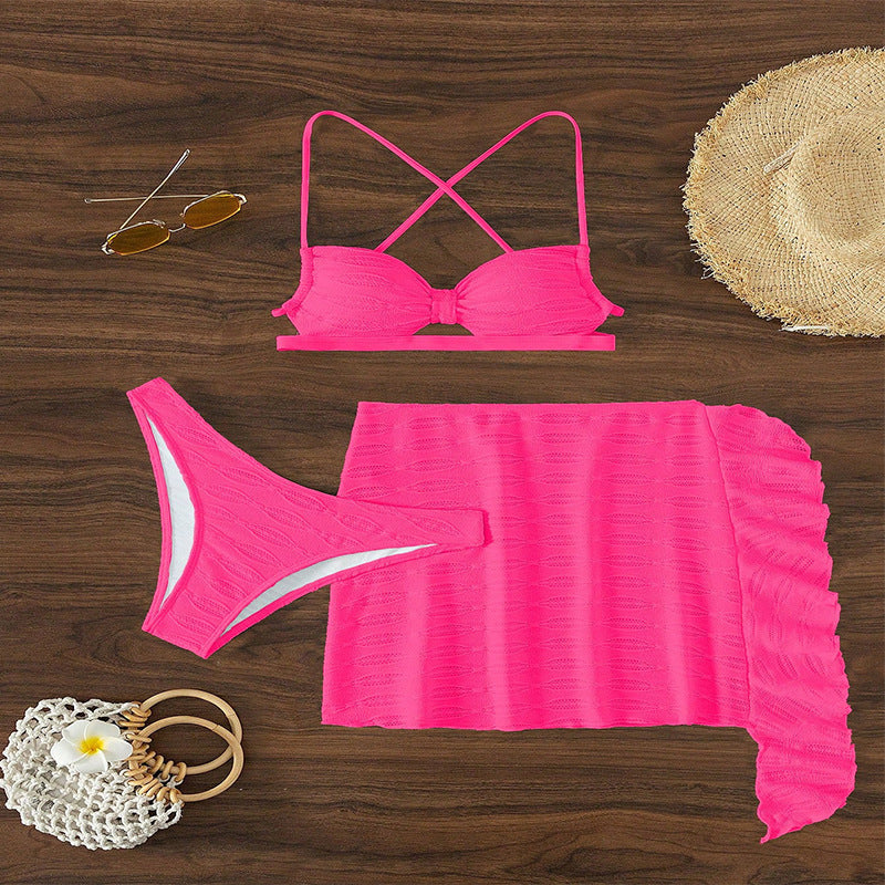 Lace-up Bikini Three-piece Swimsuit