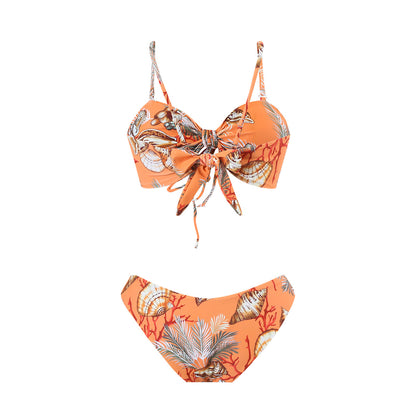 Printed Tube Top Bikini Three Piece Swimsuit Split Women