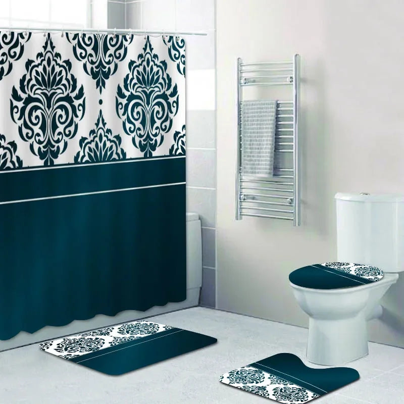 Luxury Black Gold Damask Shower Curtain Bath  Set 7~16days