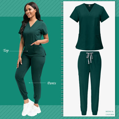 Scrubs Women Beauty SPA Uniform Pet Clinic Store Veterinary Dentistry Work Clothes Set 9~13days