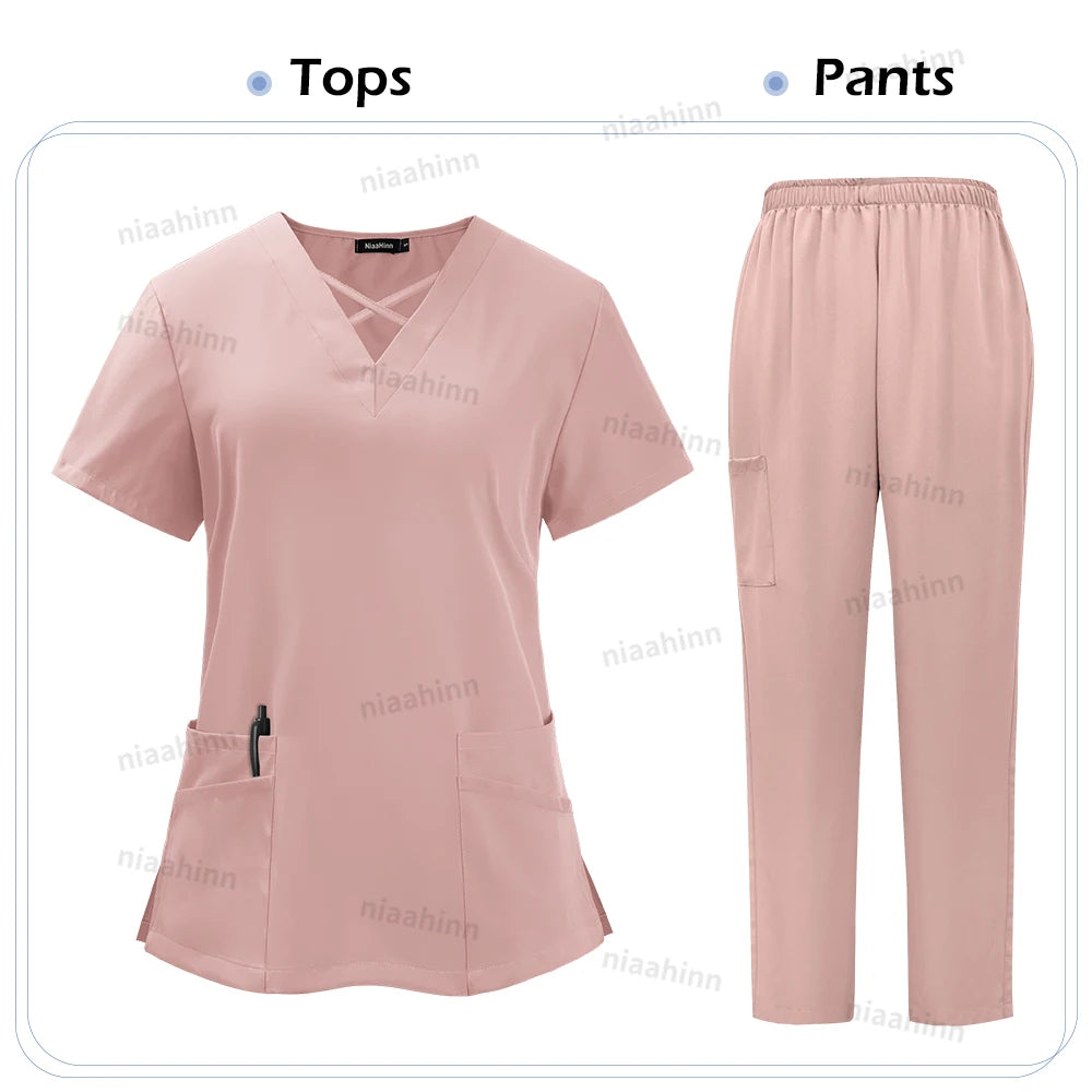 Medical Scrub Uniform Top & Pants Sets Nurse 9~14days