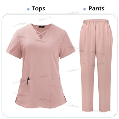 Medical Scrub Uniform Top & Pants Sets Nurse 9~14days