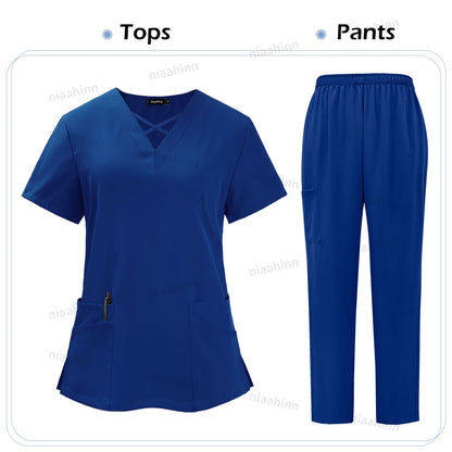 Medical Scrub Uniform Top & Pants Sets Nurse 9~14days