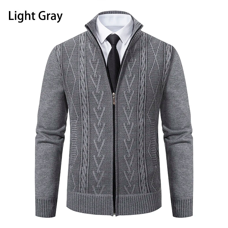 Men's autumn and winter warm trend line stand collar knitted cardigan sweater coat 11~15days