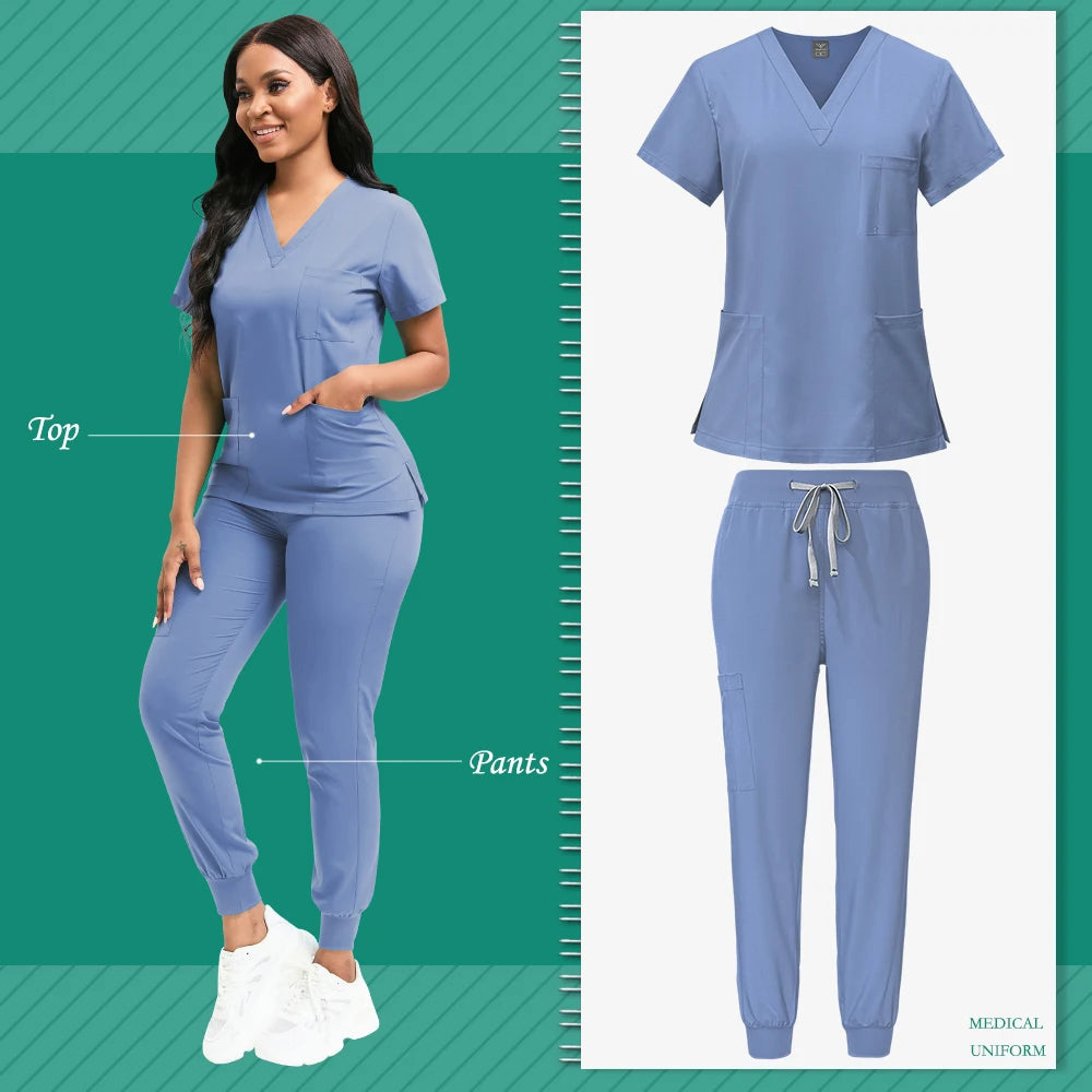 Scrubs Women Beauty SPA Uniform Pet Clinic Store Veterinary Dentistry Work Clothes Set 9~13days