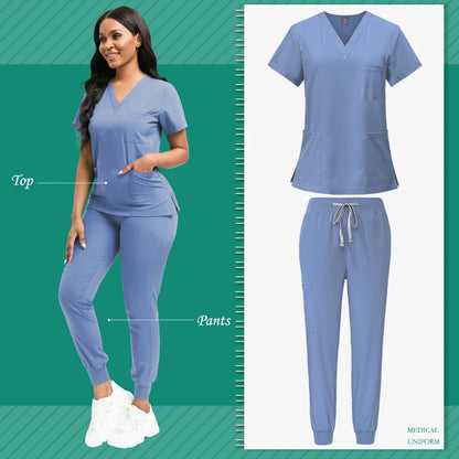 Scrubs Women Beauty SPA Uniform Pet Clinic Store Veterinary Dentistry Work Clothes Set 9~13days