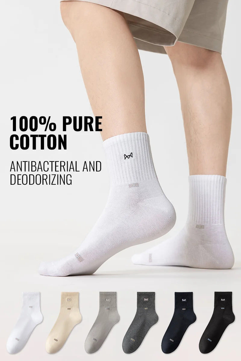 100% Pure Cotton Antibacterial Anti Odor Crew Socks Men 7~15days