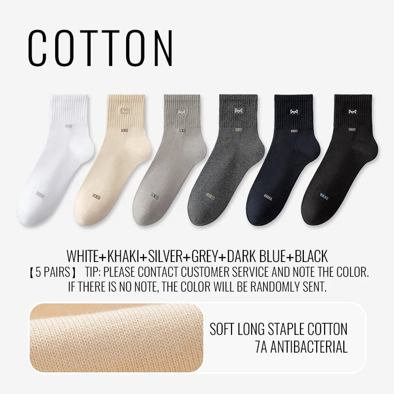 100% Pure Cotton Antibacterial Anti Odor Crew Socks Men 7~15days