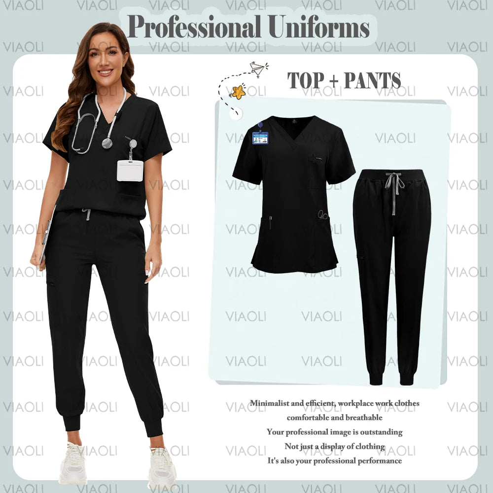 Scrubs Uniform Suit Short Sleeve V-neck Tops+jogger Pants Set 9~14days