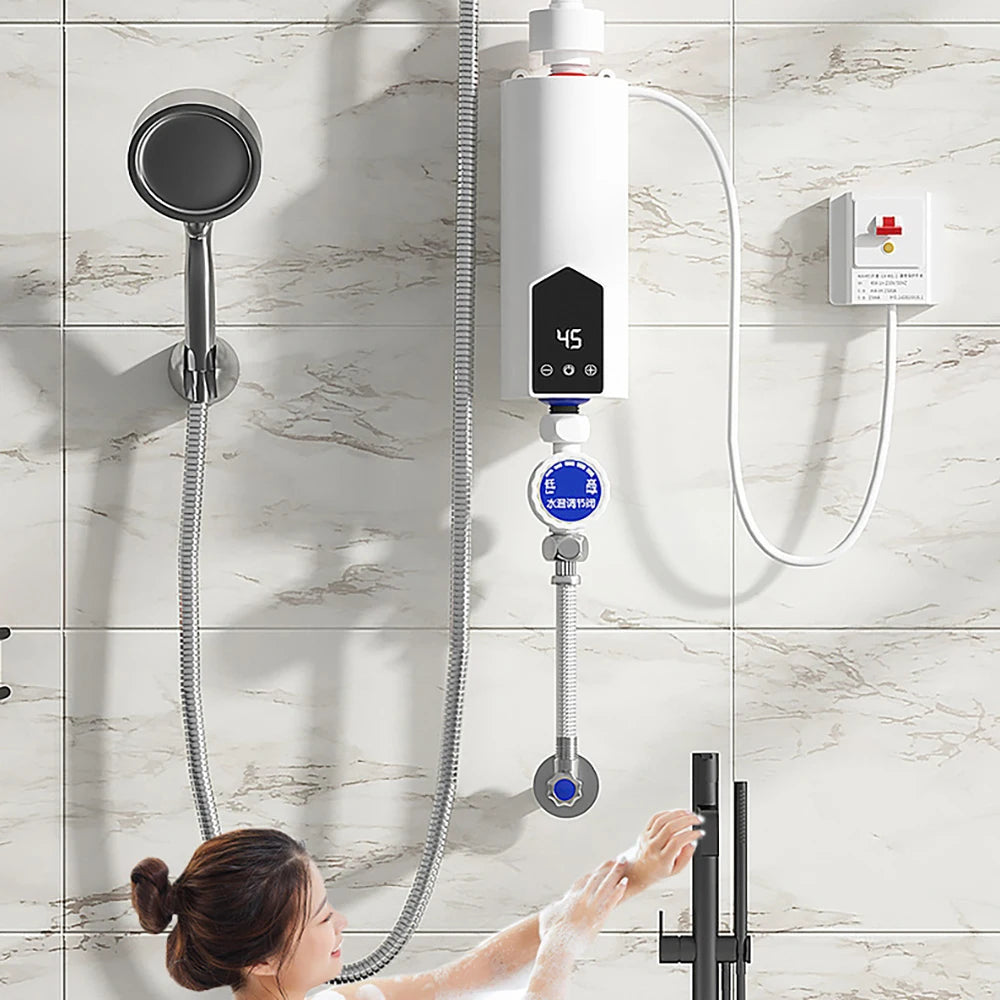 5500W Mini Electric Instant Water Heater Tankless 220V 110V Home Bathroom Shower Hot Water Fast Heating LCD Digital Display 7~10days