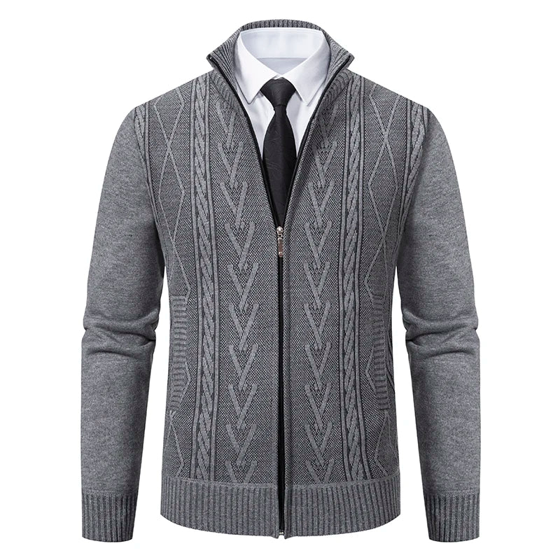 Men's autumn and winter warm trend line stand collar knitted cardigan sweater coat 11~15days